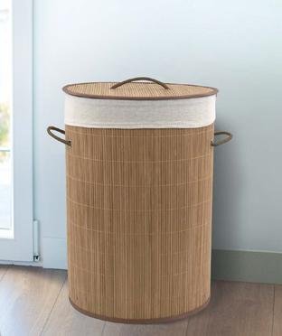 Lorin Katlanır Banyo Bambu Çamaşır Kirli Sepeti Yuvarlak Oval Naturel 35x50cm 61 Litre | Decoverse
